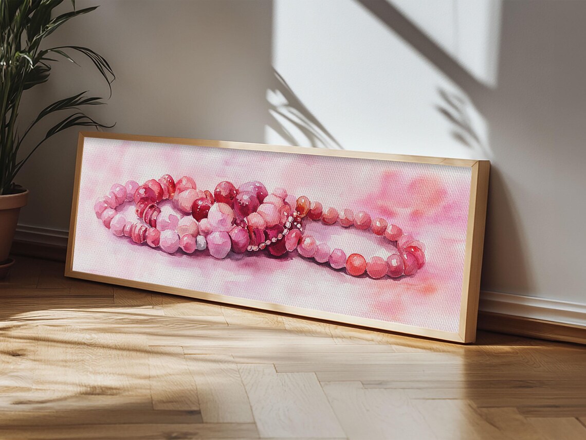 Pink Beaded Bracelets Jewelry Watercolor Boho Gemstone Feminine Cottagecore Poster - Image 2