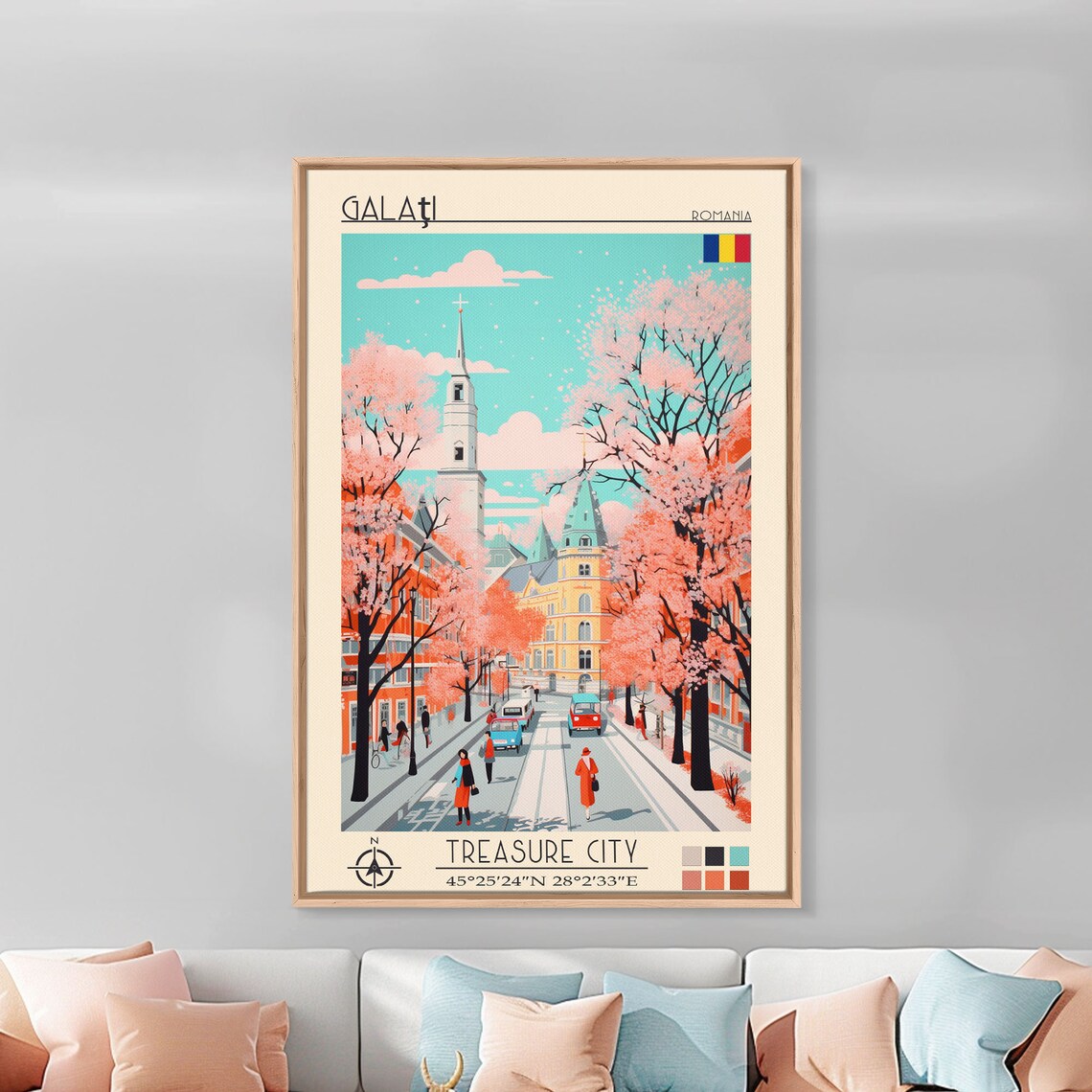 Galati Romania Pink Blossom Avenue Church Spire Spring View Poster - Image 4