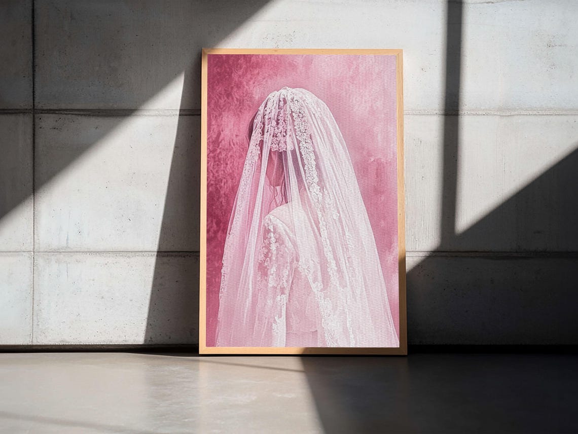 Pink Bride Veil Silhouette Romantic Bridal Portrait Art Wall Poster - Image 2