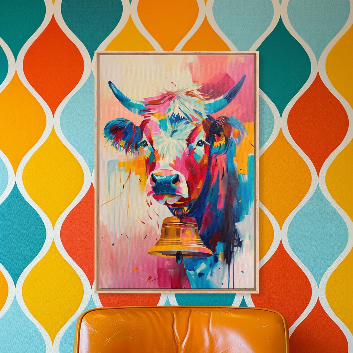 Colorful Highland Cow Bell Vibrant Pop Art Farm Animal Wall Poster - Image 3