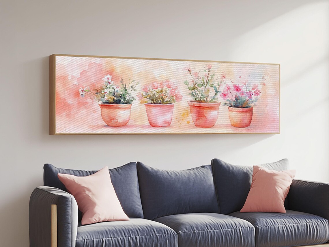 Potted Flower Blooming Plants Pink Watercolor Botanical Wall Art - Image 6