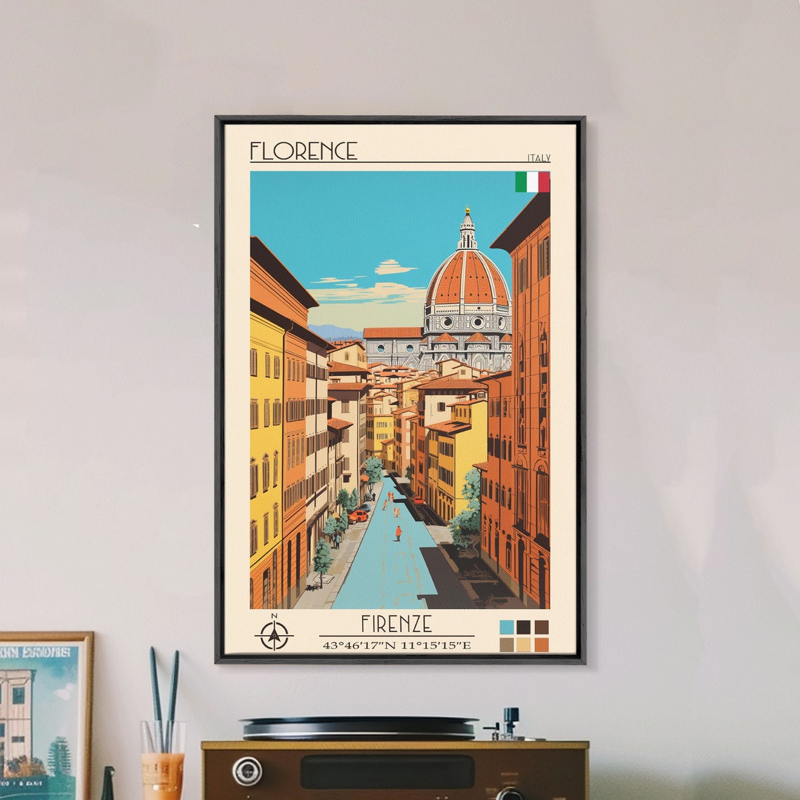 Florence Italy Cathedral Dome Old Town Rooftops Street View Poster - Image 3