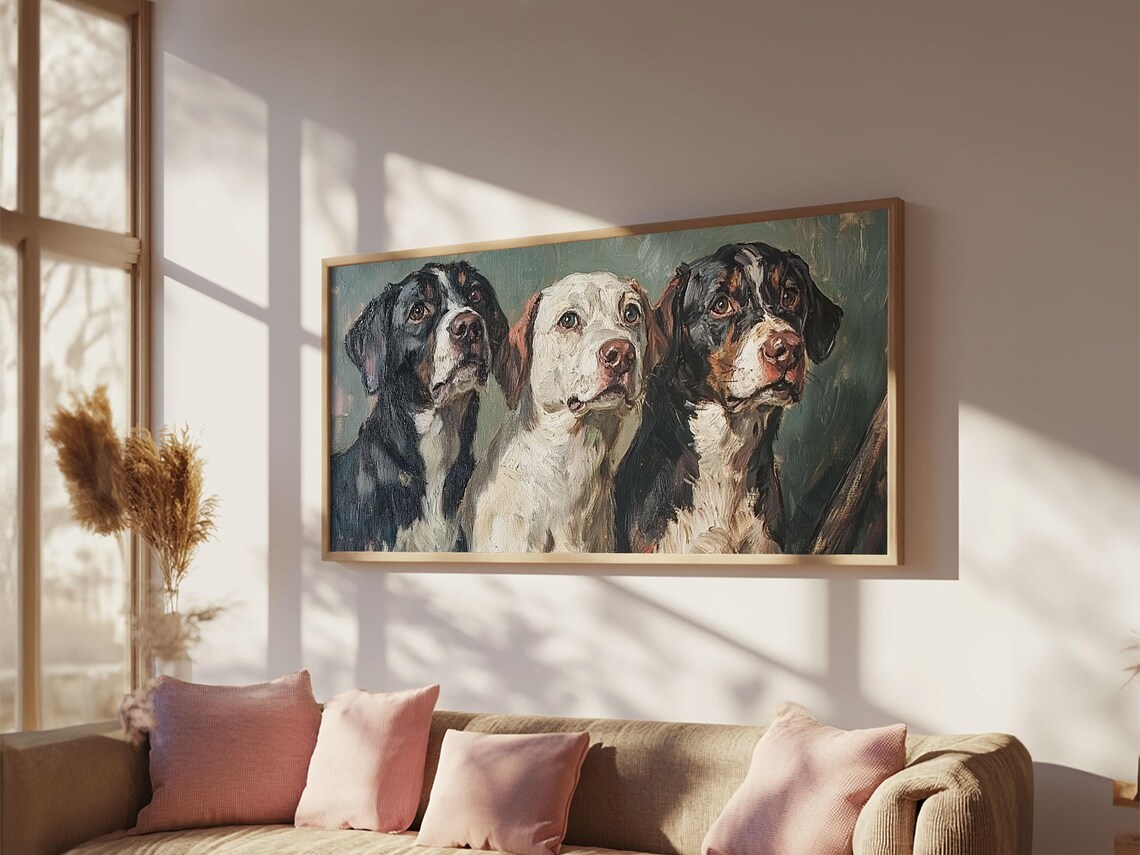 Three Hunting Dogs Portrait Vintage Oil Painting Dog Lover Art Print - Image 5
