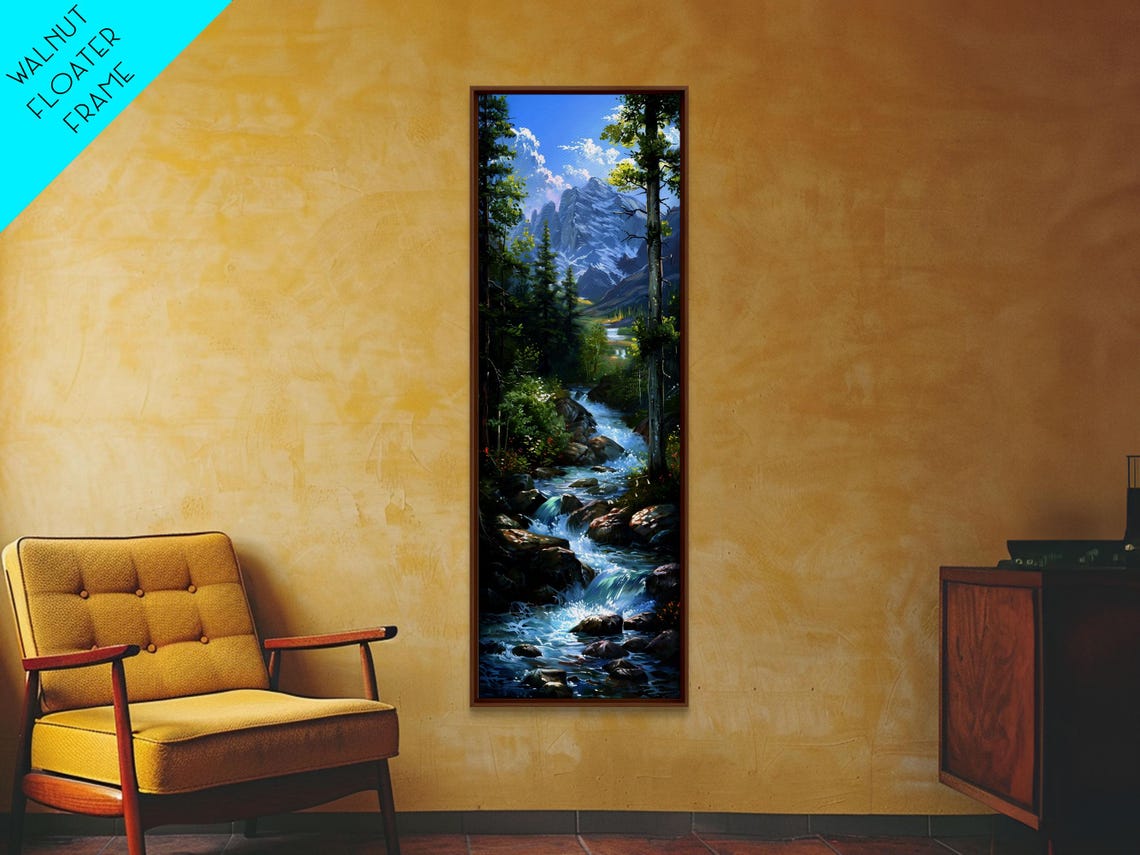 Mountain Stream Rapids Through Pine Forest Impasto Landscape Poster - Image 4