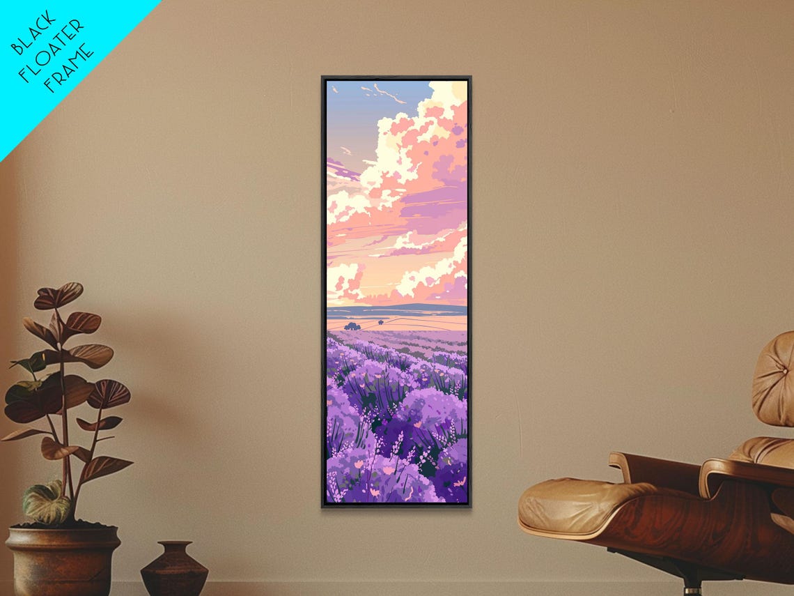 Lavender Field Pastel Cloudy Sky Japanese Style Tall Art Poster - Image 5