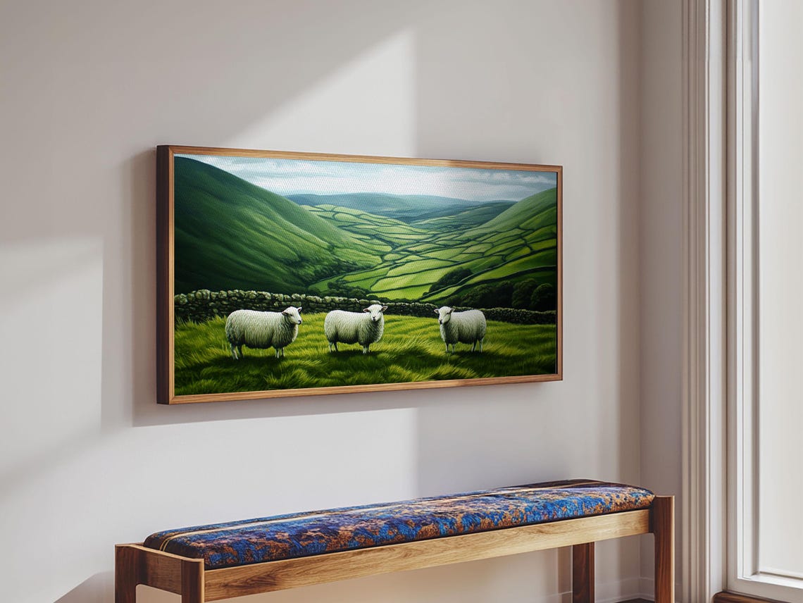 Scottish Highlands Print Scottish Farmhouse Wall Art Painting Of Sheep In Scotland Scotland Landscape Oil Painting - Image 4