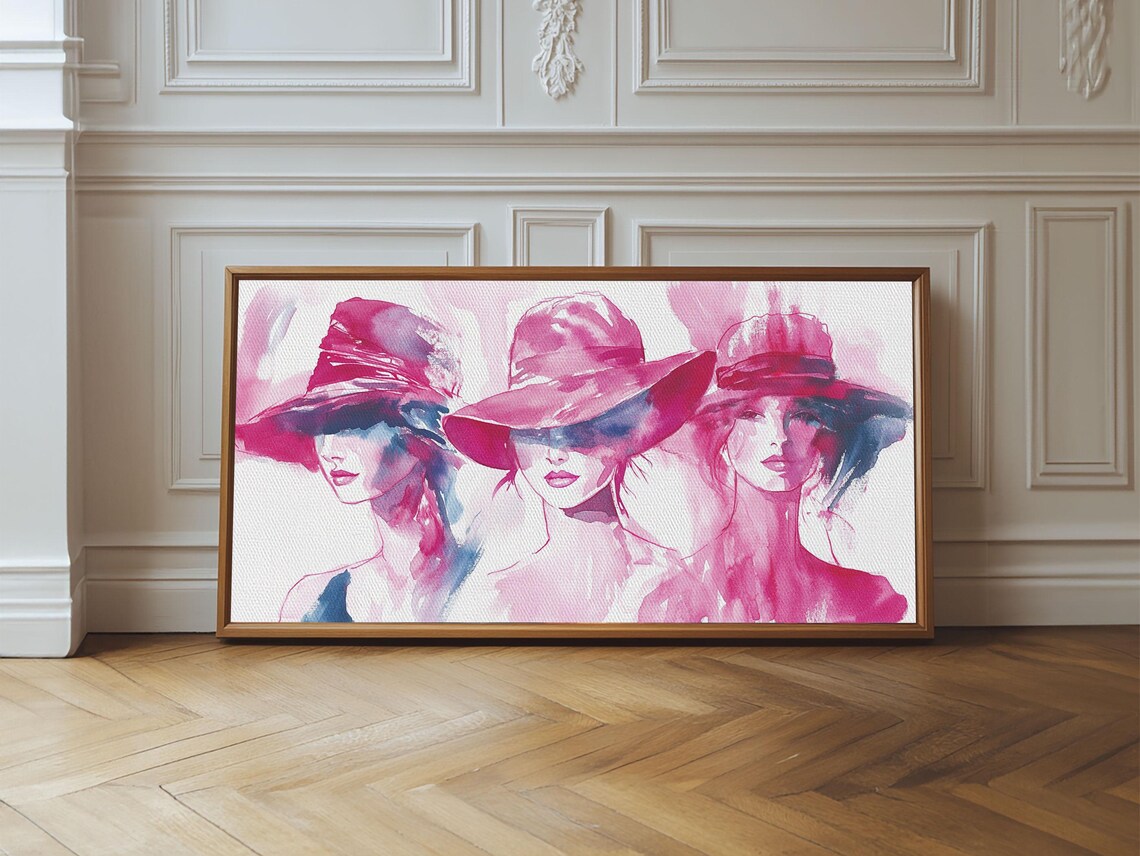 Pink Hat Ladies Watercolor Fashion Illustration Chic Women Poster - Image 3