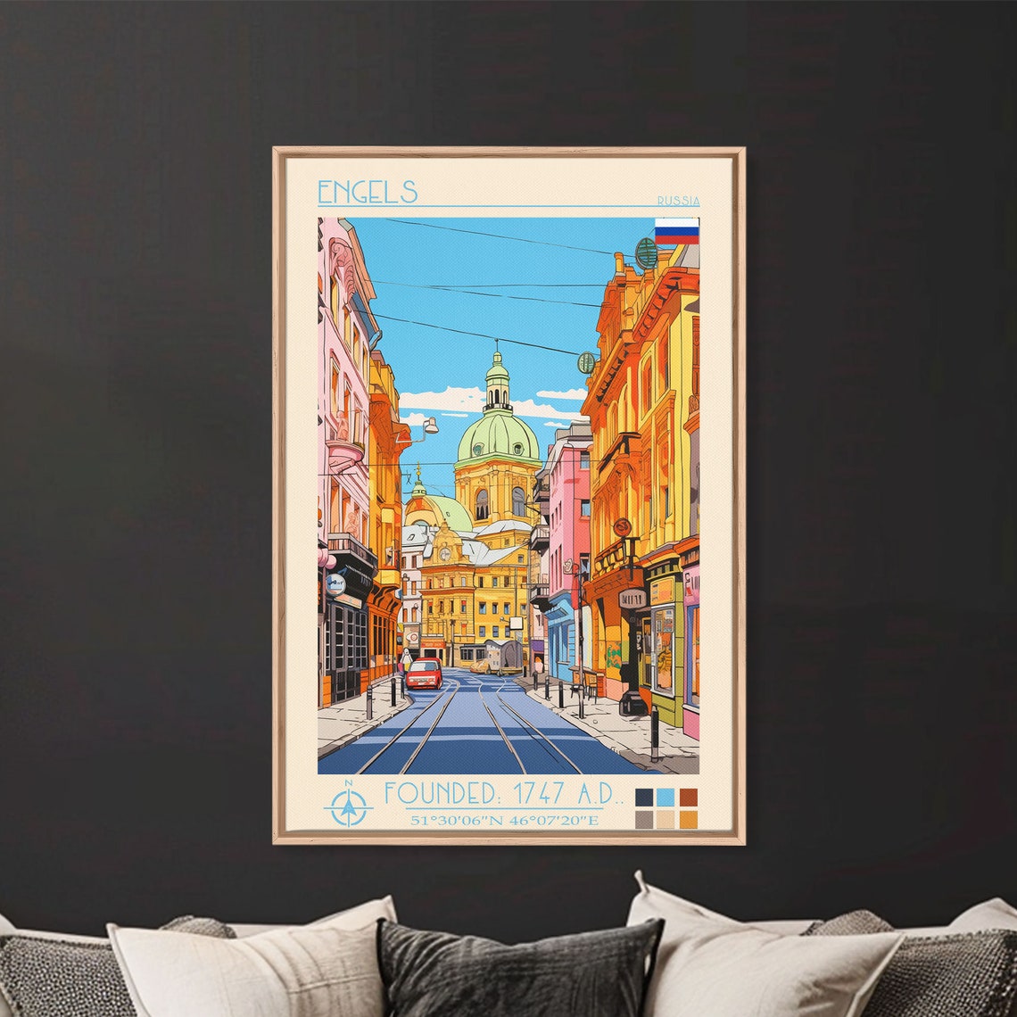 Engels Russia Sunny Street Domed Church Tram Tracks View Poster - Image 2