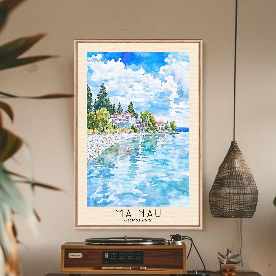 Mainau Germany Lakeside Town Stone Shore Reflective Water Poster