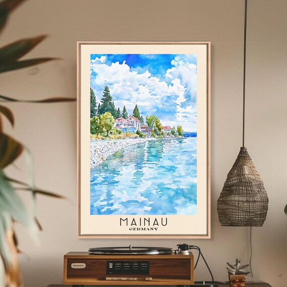 Mainau Germany Lakeside Town Stone Shore Reflective Water Poster