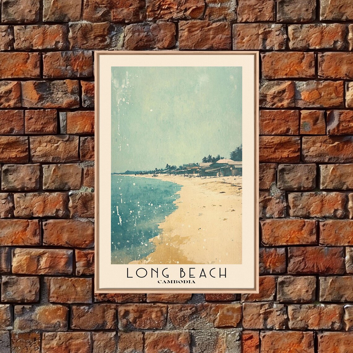Long Beach Cambodia White Sand Turquoise Sea Shore Village Travel Poster - Image 6