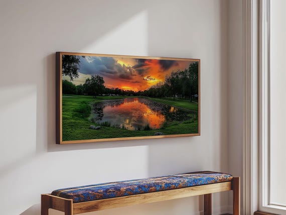 Sunset Over The Golf Course Framed Print Photography Style Wall Art Beautiful Home Decor Rustic Farmhouse Decor Nuevart
