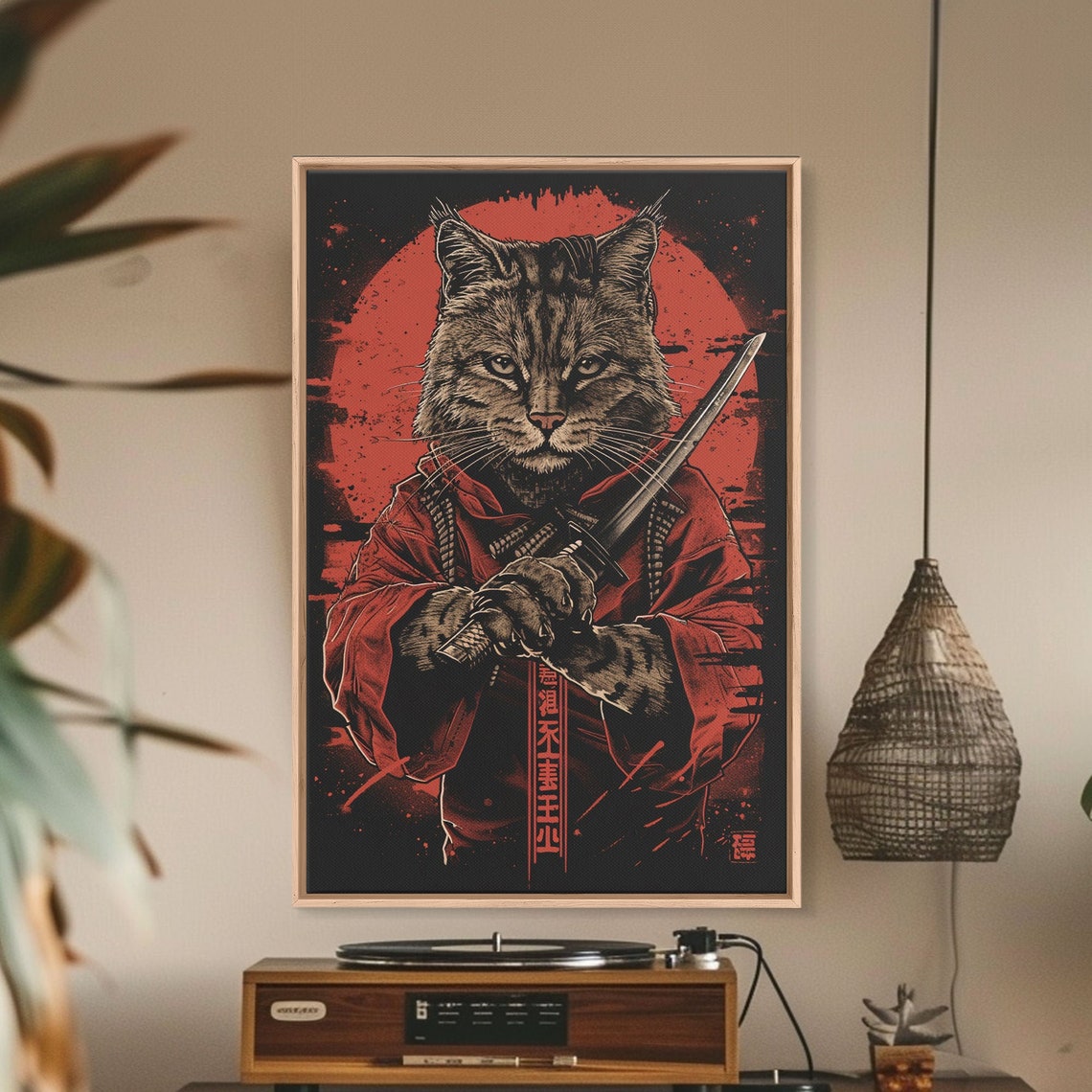 Samurai Cat Katana Red Kimono Japanese Warrior Animal Art Print - Image 4