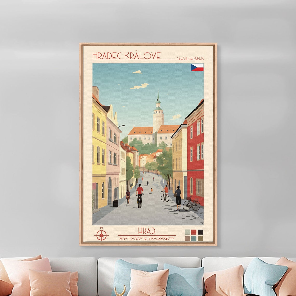 Hradec Kralove Czech Republic Cyclists Old Town Tower View Poster - Image 4