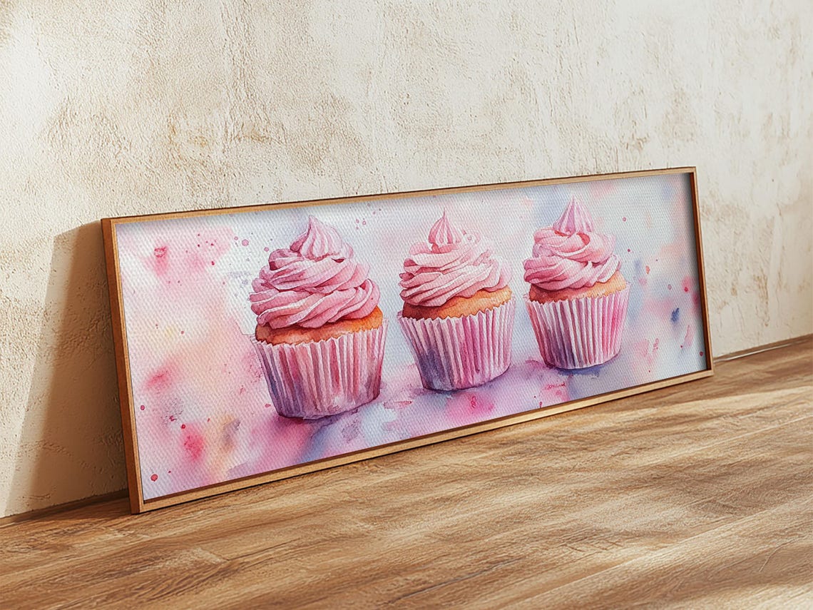 Elegant Cupcakes Print Horizontal Wall Art Wabi Sabi Art Pink Wall Kitchen Decor Minimalist Bakery Prints - Image 4