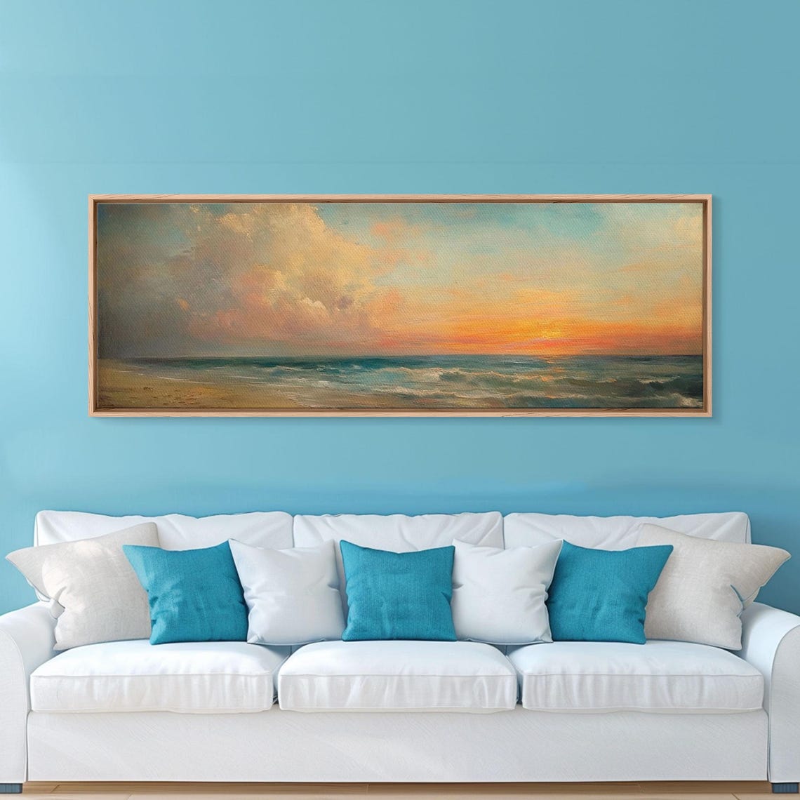Moody Seascape Sunset Golden Horizon Storm Clouds Ocean Wall Art