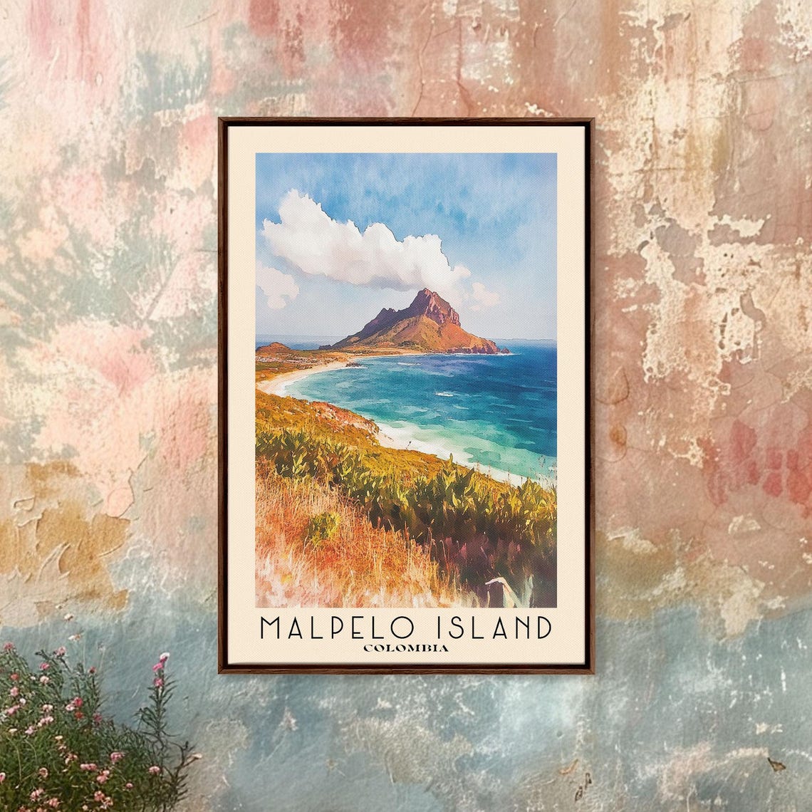 Malpelo Island Colombia Rocky Peak Deep Blue Sea Golden Hills Poster - Image 4