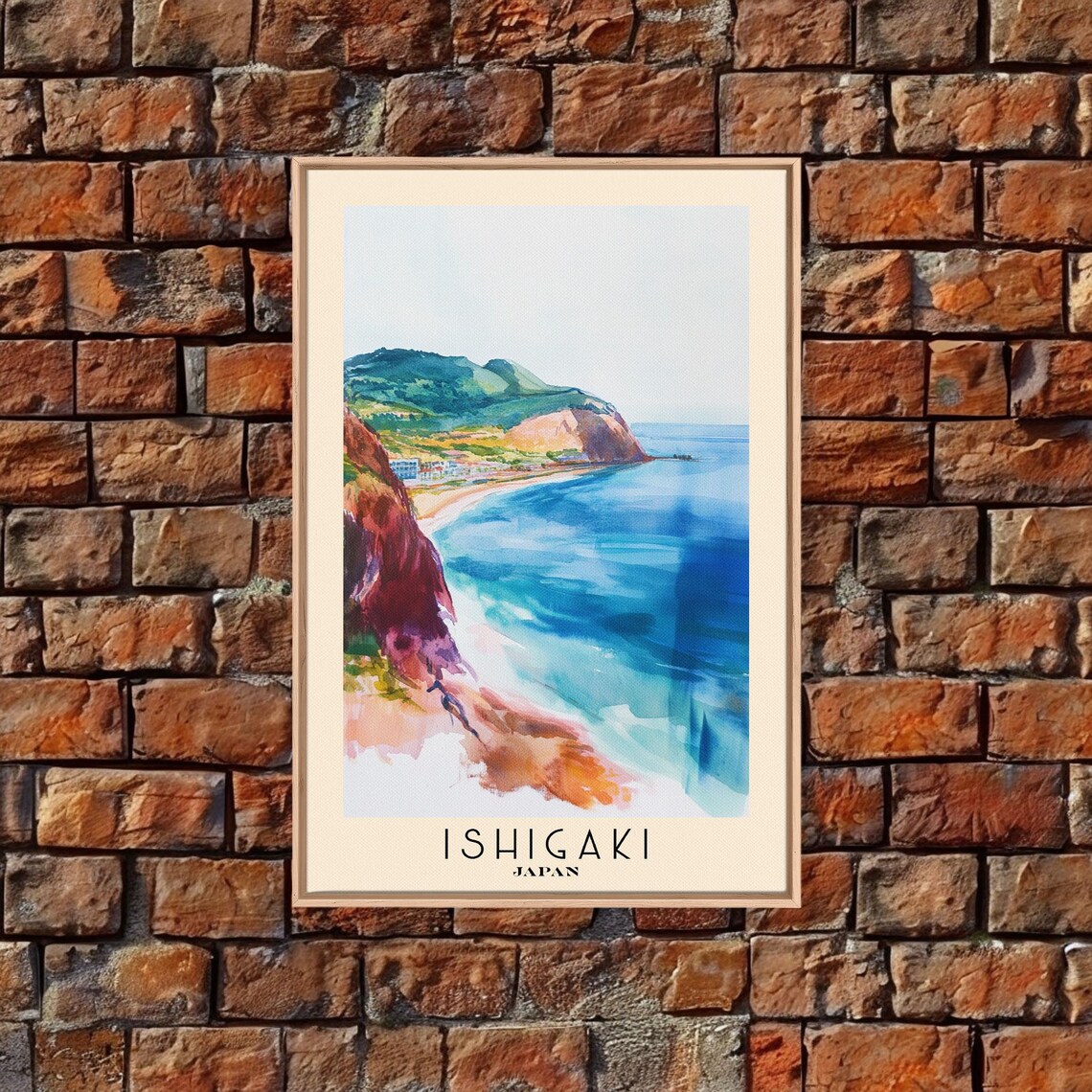 Ishigaki Japan Colorful Cliffs Turquoise Bay Green Hills Watercolor Poster - Image 5