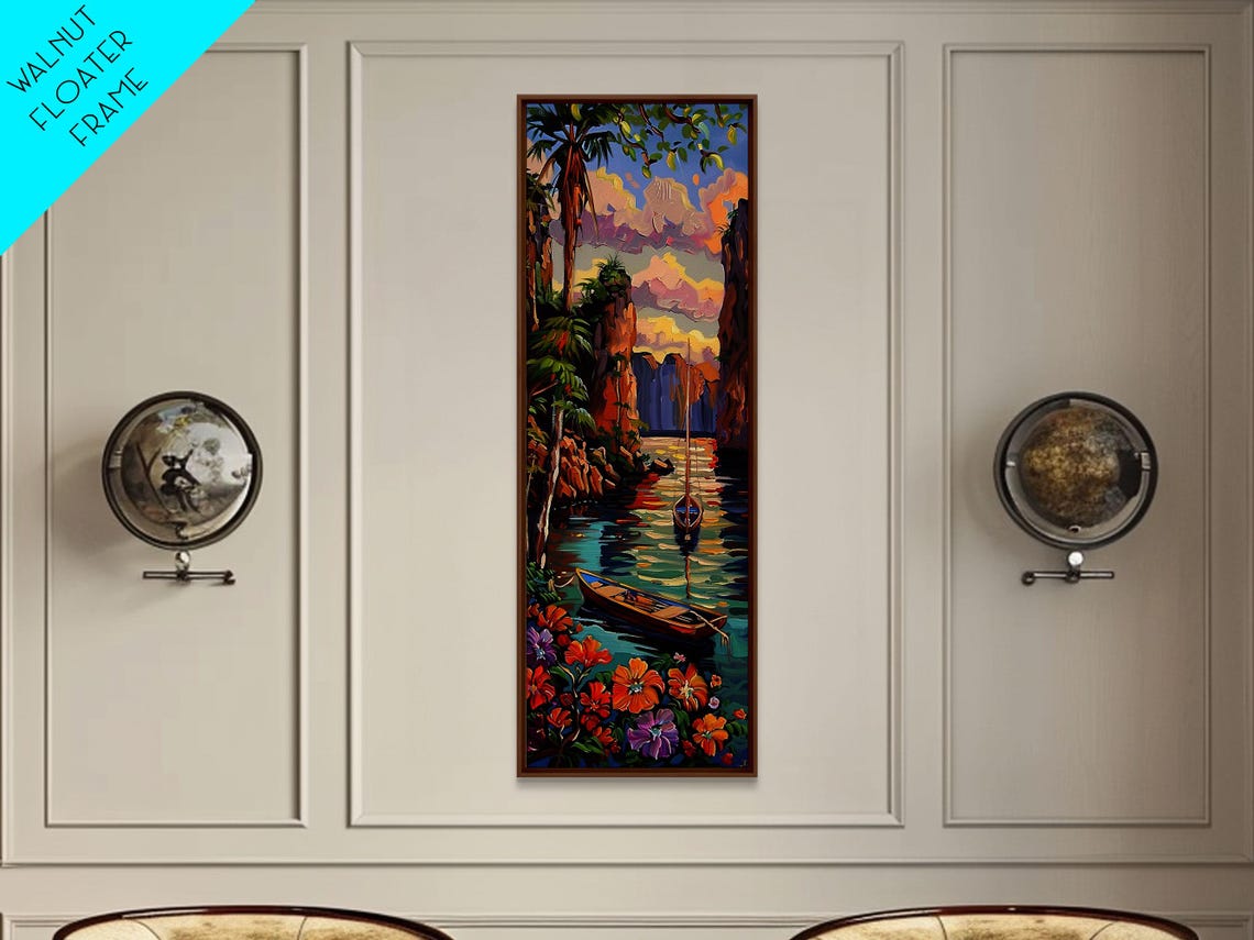 Boats In Narrow Tropical Waterway At Sunset Impasto Harbor View Poster - Image 5