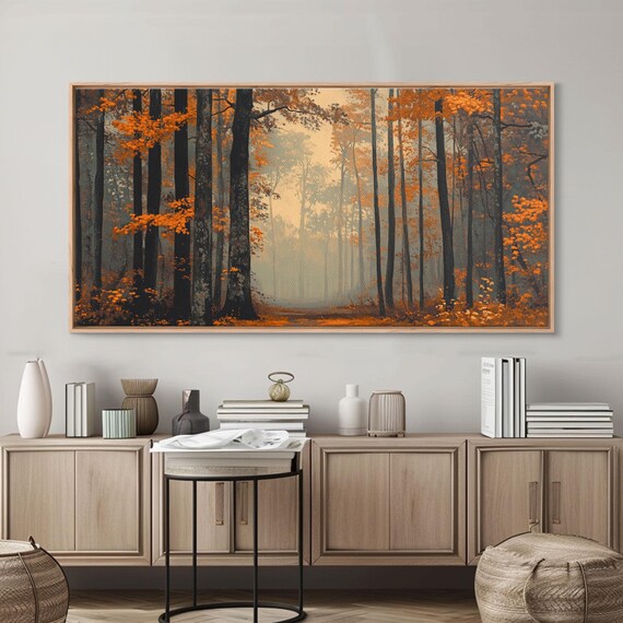 Fall In The Forest Moody Landscape Painting Watercolor Painting Framed Print Winter Wonderland Wall Art For Cozy Christmas Decor