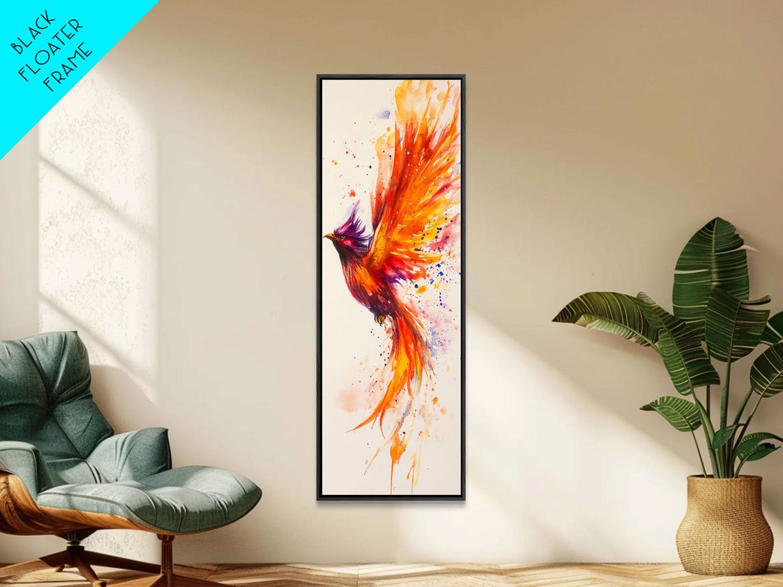 Watercolor Phoenix In Flight Splash Red Orange Flames Wings Art Poster - Image 4