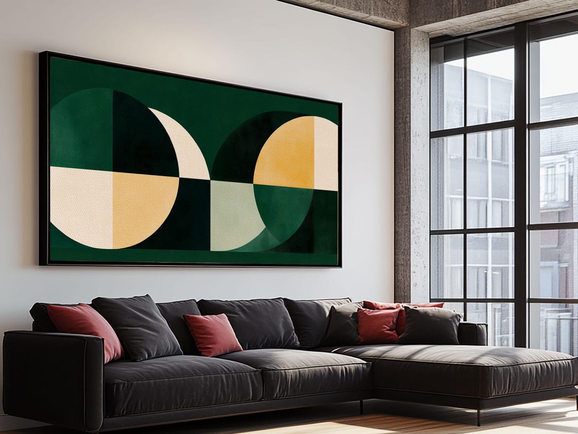 Extra Large Horizontal Emerald Green Geometric Mid Century Modern Wall Art Framed Print Oversized Art Nuevart - Image 6