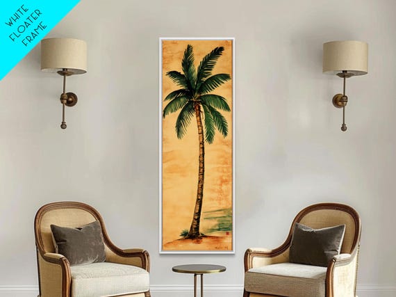Framed Print Tall Skinny Palm Tree Art Nautical Coastal Decor Beach Inspired Tropical Wall Art Guest Room Art Gift Idea Her