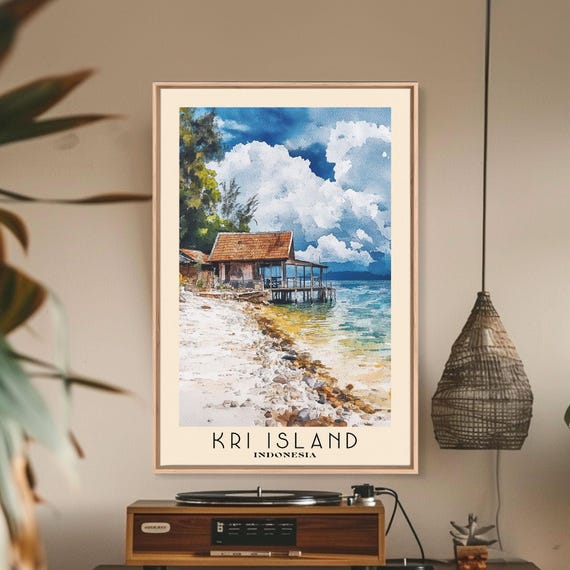 Kri Island Indonesia Watercolor Beach Print Vacation Gift Indonesia Wall Art Beach Painting Beach Decor Beach Painting