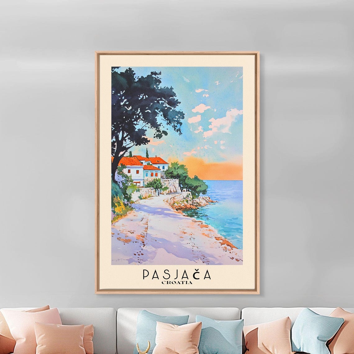 Pasjaca Croatia Stone Path Cove Red Roof Villa Sunset Sea Poster - Image 3