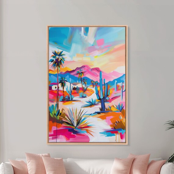 Colorful Desert Pathway Art Framed Print Southwestern Decor Vibrant Living Room Wall Art Modern Desert Landscape