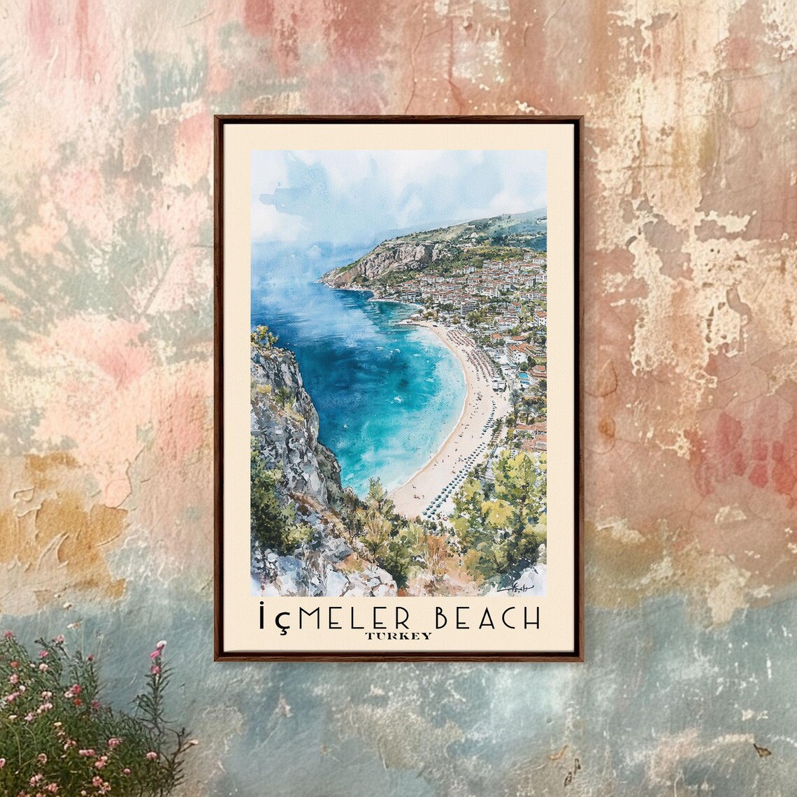 Icmeler Beach Turkey Curving Resort Bay Aerial Watercolor Wall Art Poster - Image 4