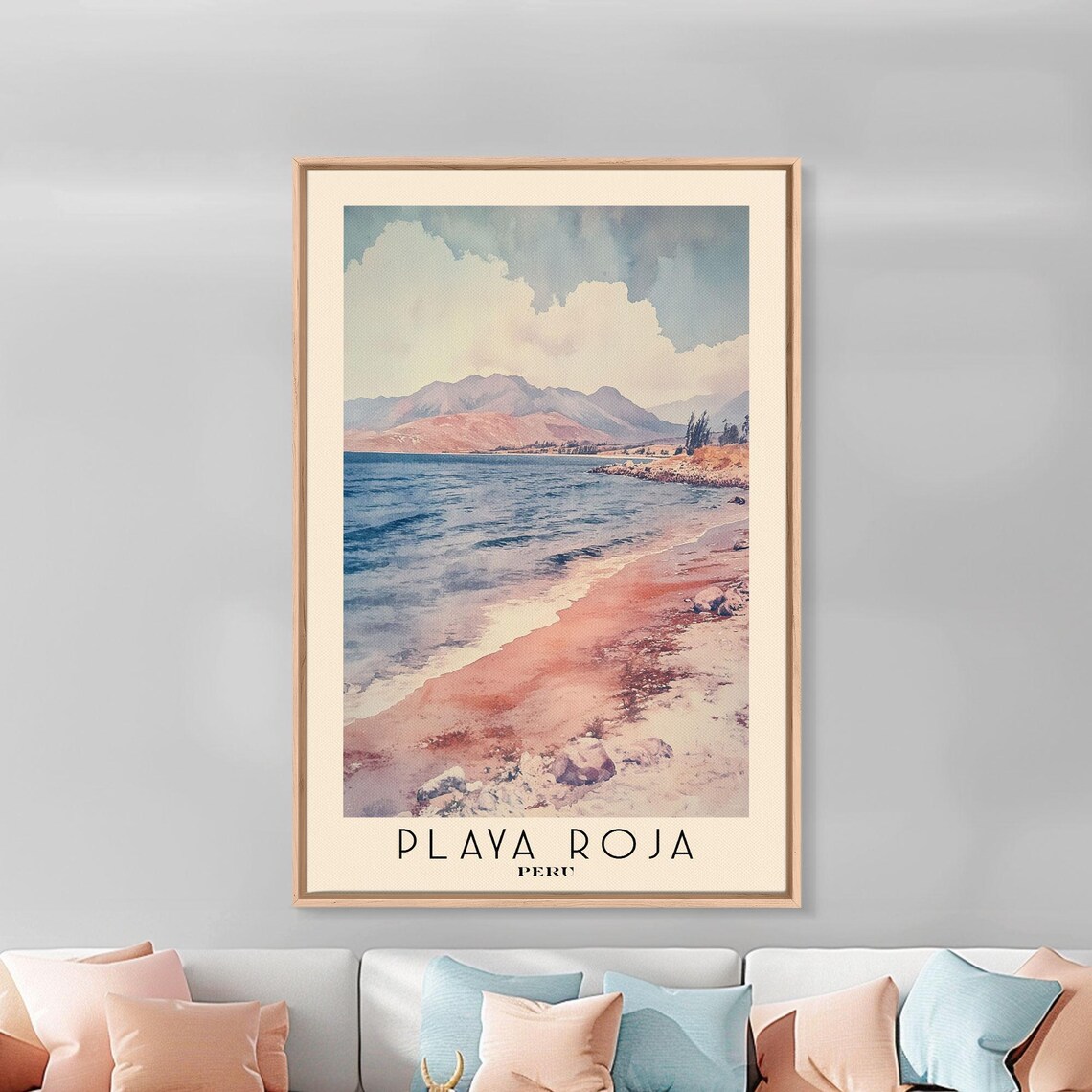 Playa Roja Peru Red Sand Beach Arid Mountains Watercolor Travel Poster - Image 3