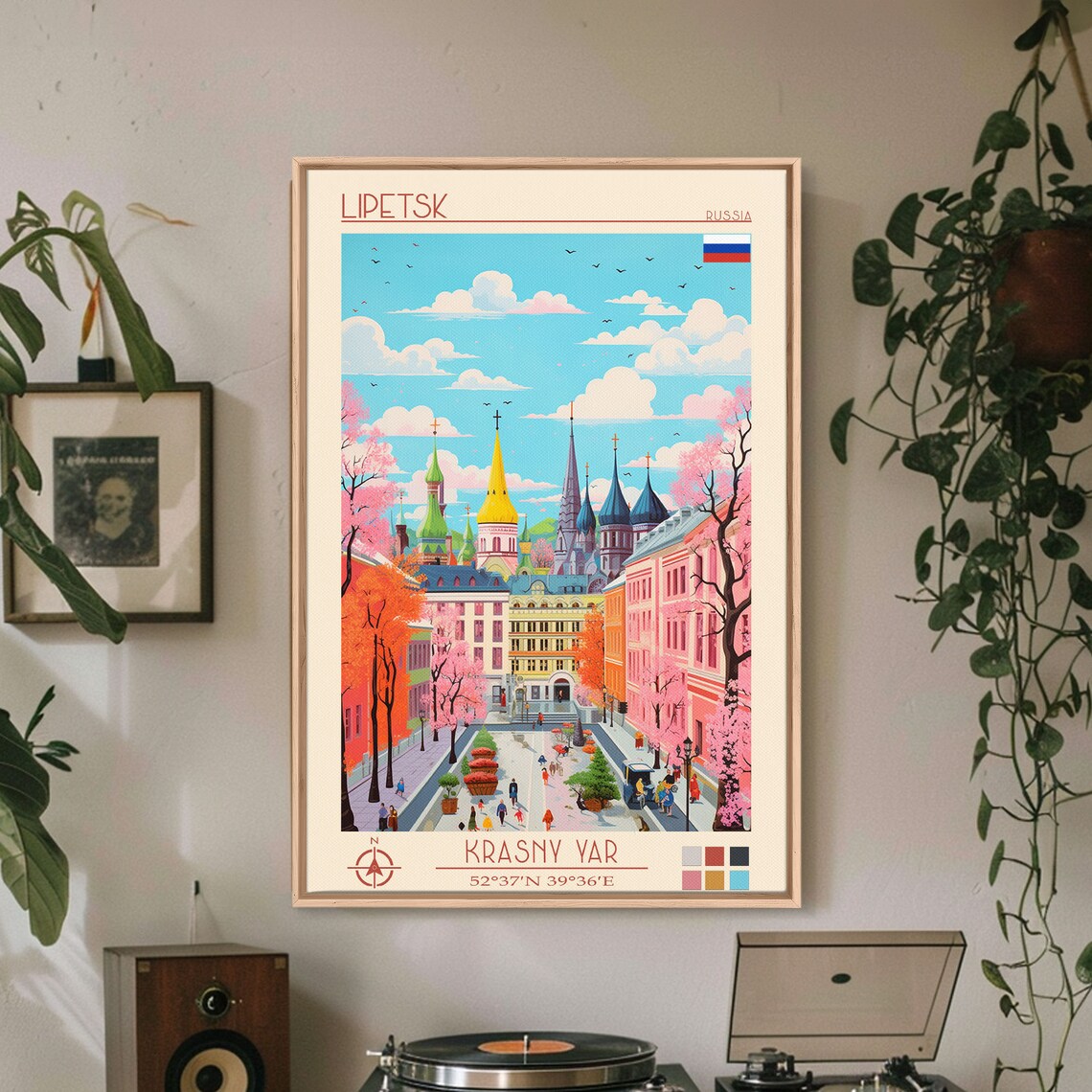 Lipetsk Russia Church Domes Pink Blossom Plaza Spring Travel Poster - Image 2