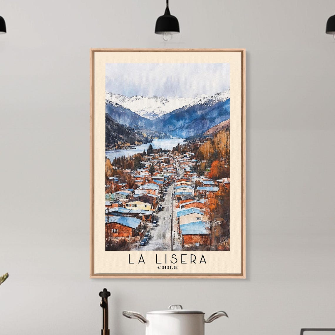 La Lisera Chile Snowy Andes Mountain Town Street Watercolor Poster - Image 6