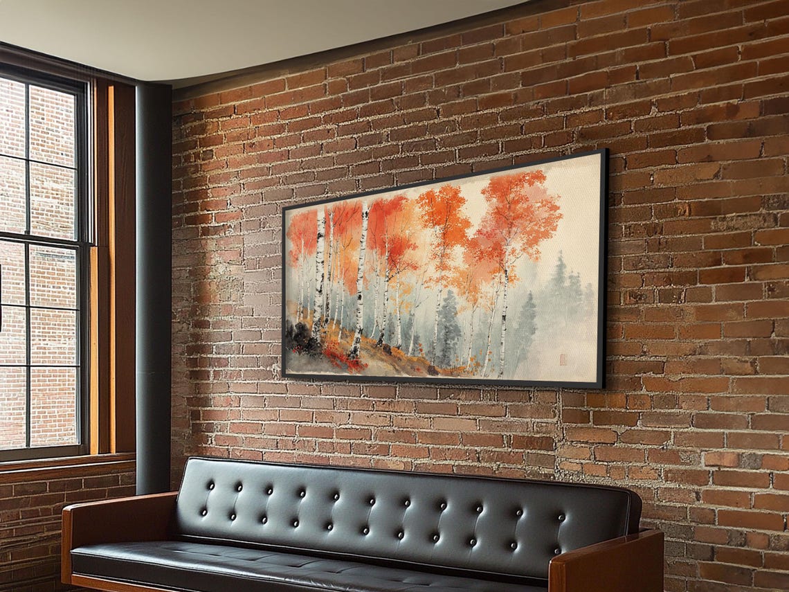 Autumn Birch Forest Orange Foliage Watercolor Landscape Painting Print - Image 3