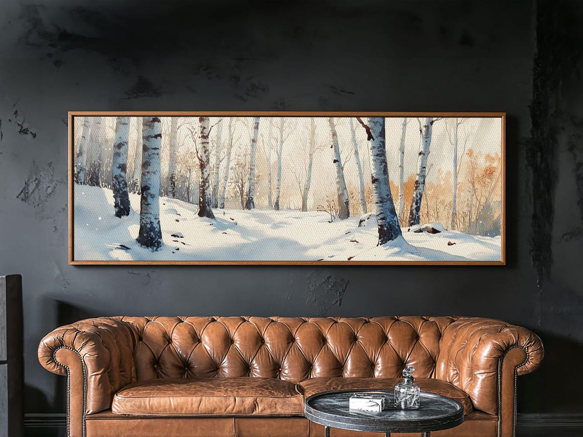 Snowy Birch Forest Winter Golden Light Panoramic Landscape Poster - Image 6