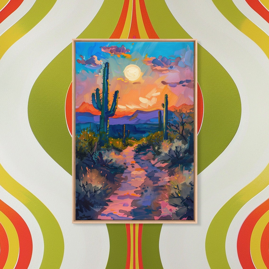 Colorful Desert Sunset With Saguaro Cacti Impressionist Art Poster - Image 3