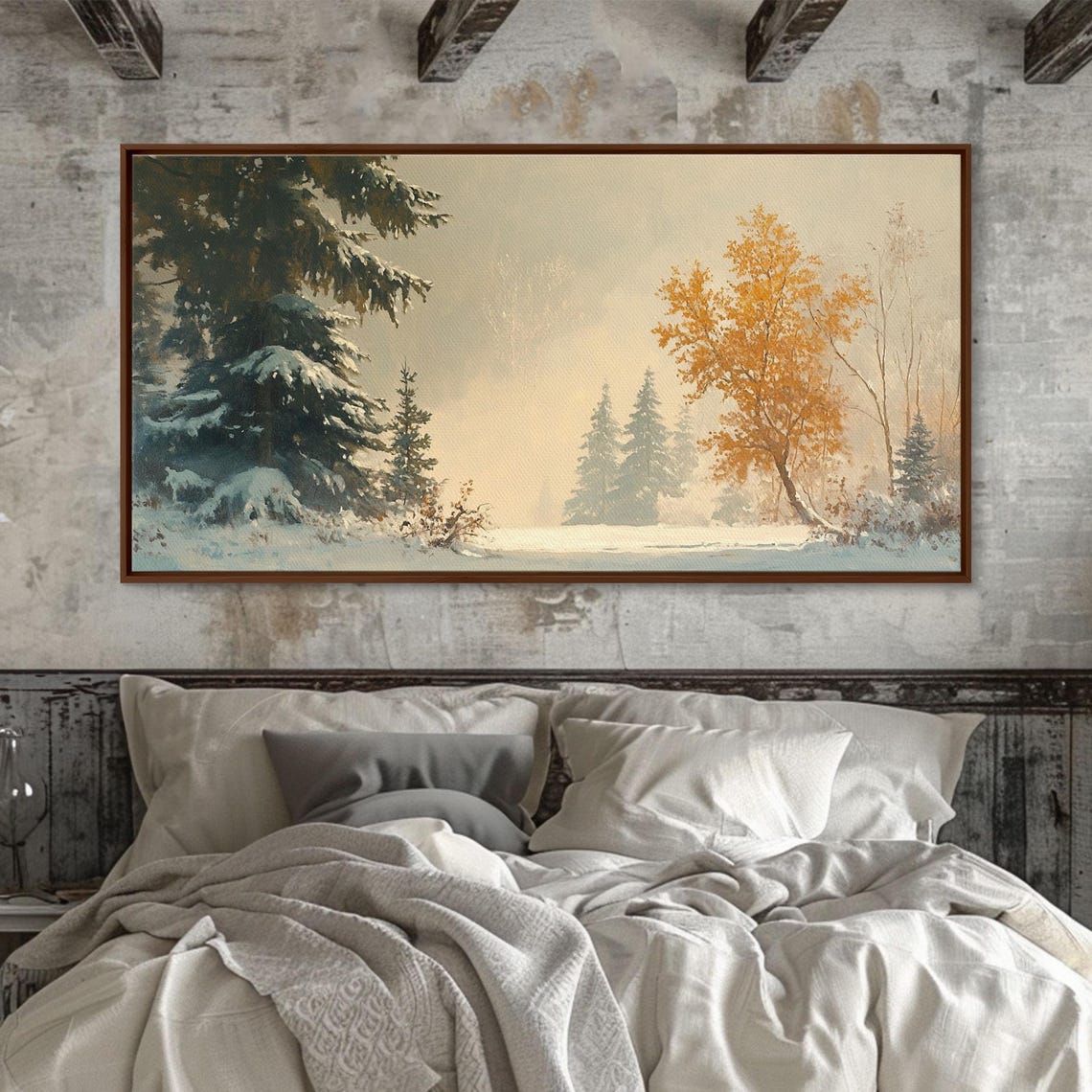 Misty Winter Forest With Snow Covered Pines And Golden Tree Poster - Image 6