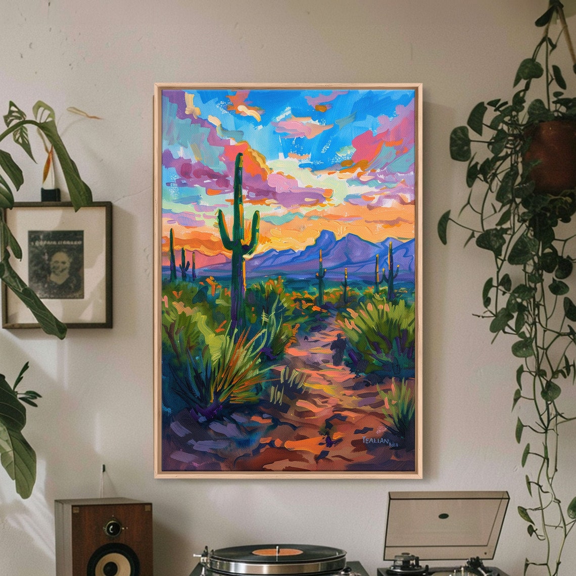 Sunset Over Desert With Saguaro Cacti Colorful Landscape Art Poster - Image 4