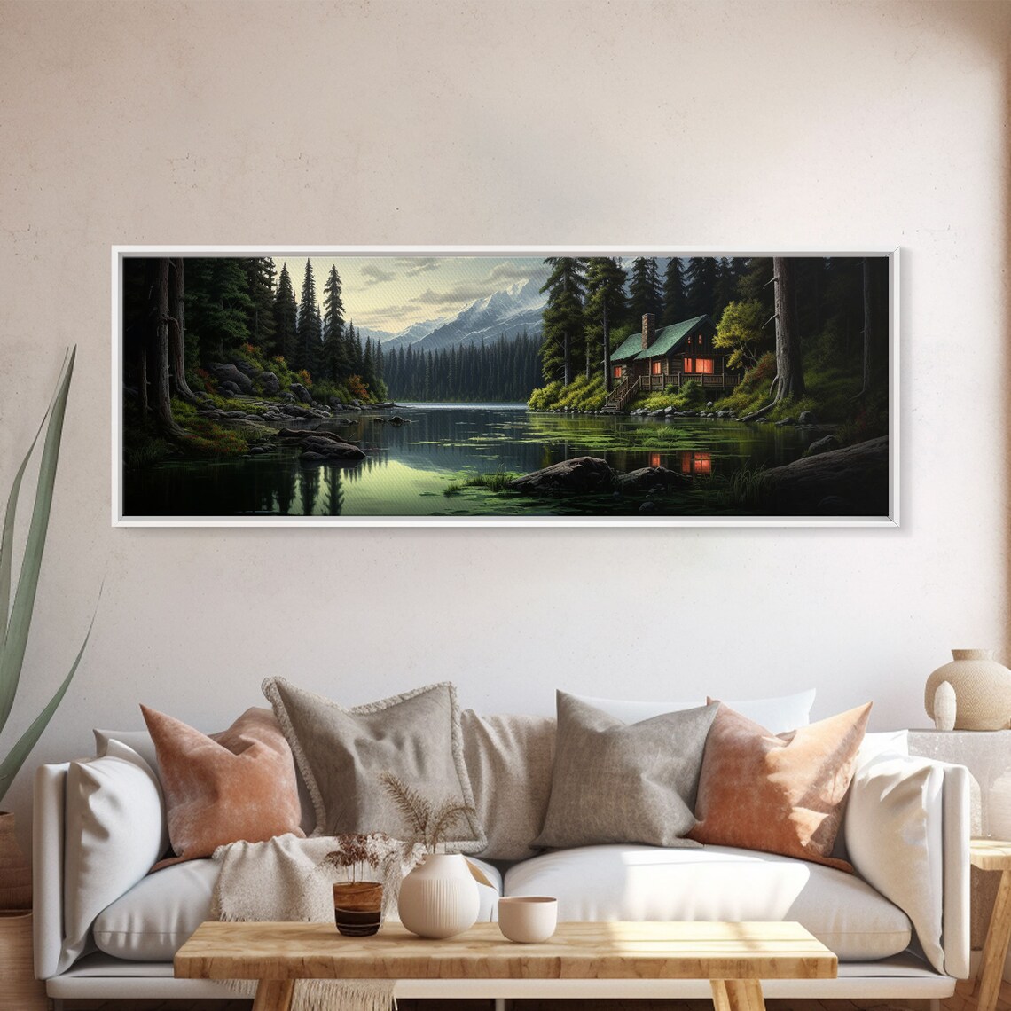 Cozy Cabin on the Lake, Farmhouse Landscape Art Print - Image 5