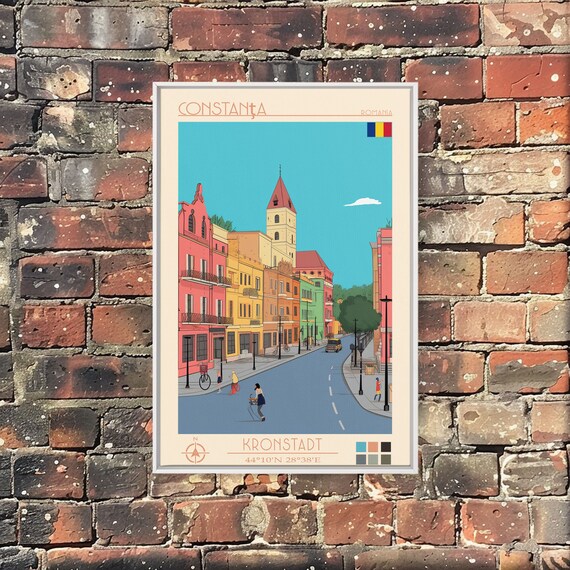 Constanta Romania Travel Poster Framed Print Midcentury Modern Art Pop Art Wall Decor Home Decor Vacation Gift Living Room Art