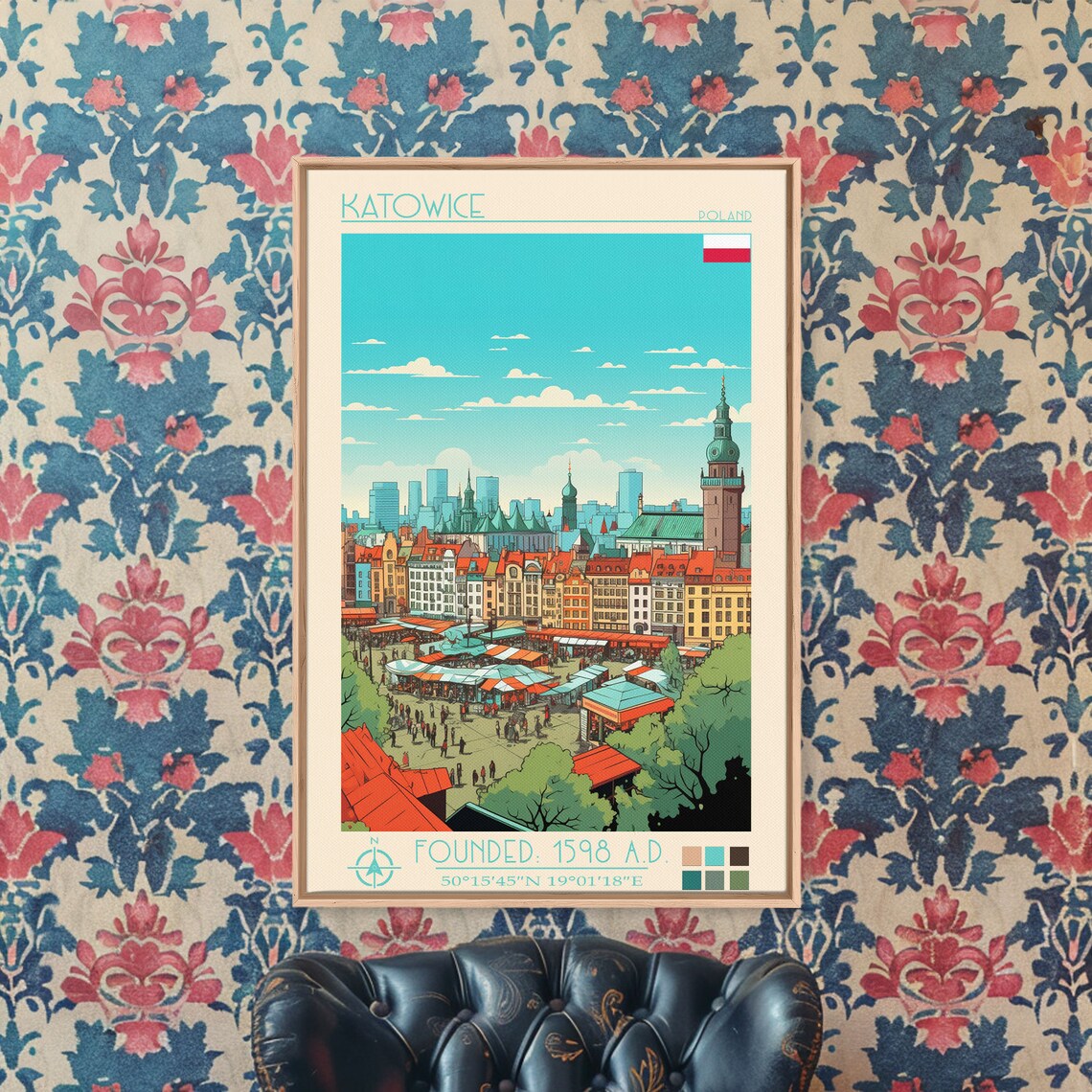 Katowice Poland Market Square Stalls Old Town Towers View Poster