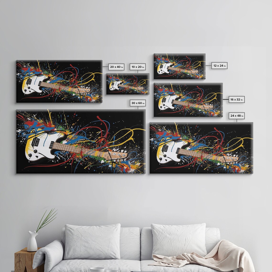 Electric Guitar Paint Splatter Colorful Music Art Black Background Poster - Image 2