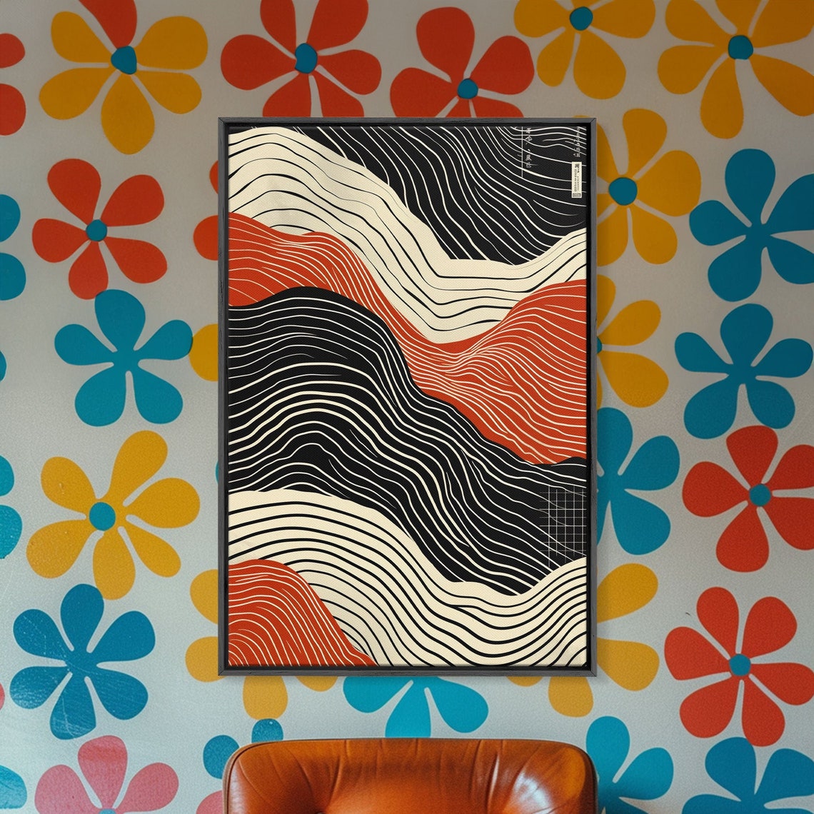 Japandi Ripple Wall Art Print Abstract Wave Lines in Rust Black Cream - Image 5
