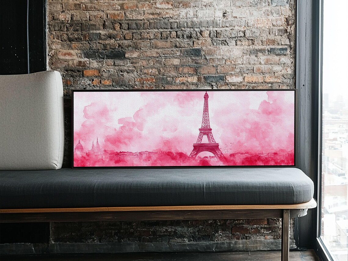 Eiffel Tower Paris Pink Watercolor Romantic Cityscape Travel Poster - Image 3