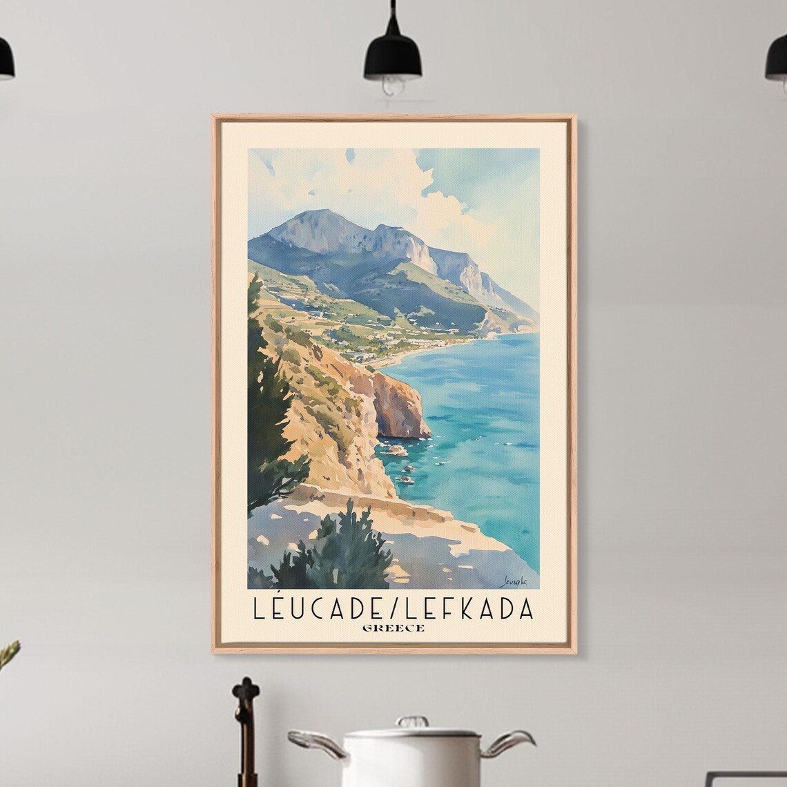 Lefkada Greece Dramatic Cliff Coast Big Mountains Turquoise Cove Poster - Image 6
