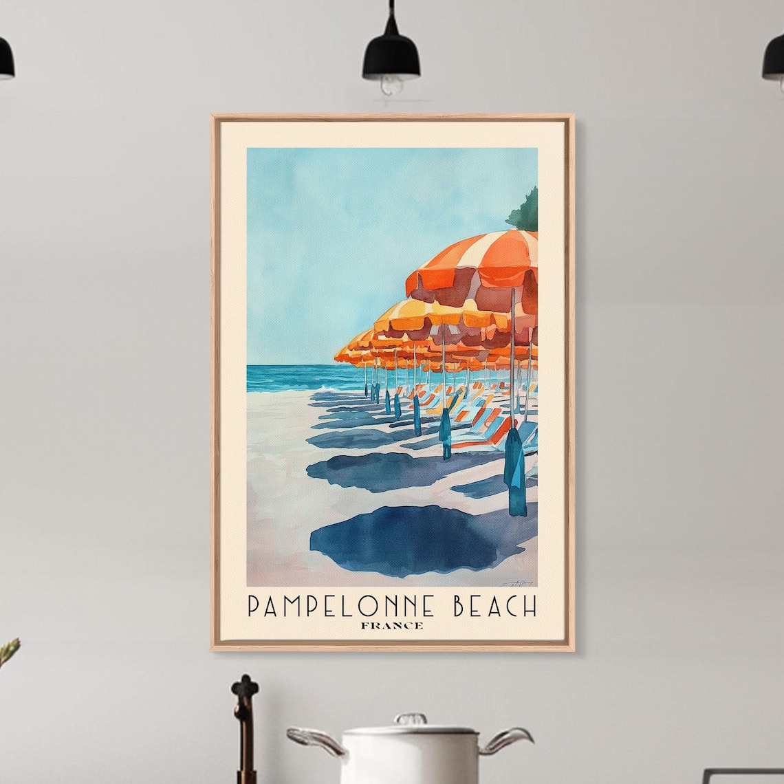 Pampelonne Beach France Orange Umbrella Row Sand Chair Line Poster - Image 6
