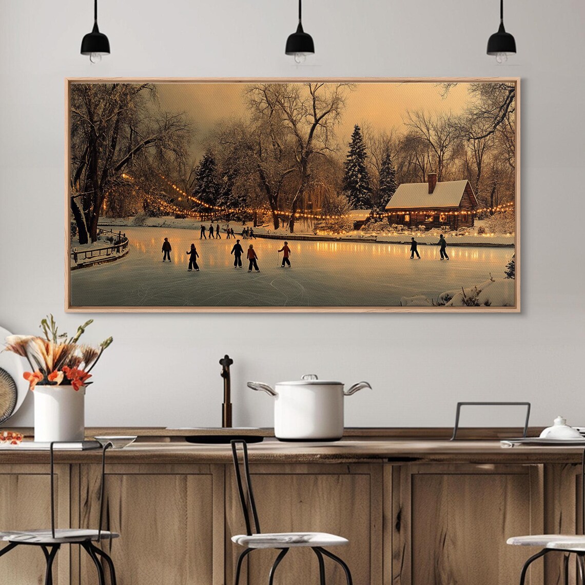 Winter Wonderland Ice Skating, Rustic Christmas Art Print - Image 5