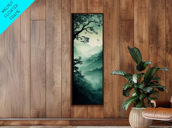 Misty Forest Panorama Framed Print Southwest Wall Art Vertical Nature Scene Above Couch Art Smoky Mountain Landscape