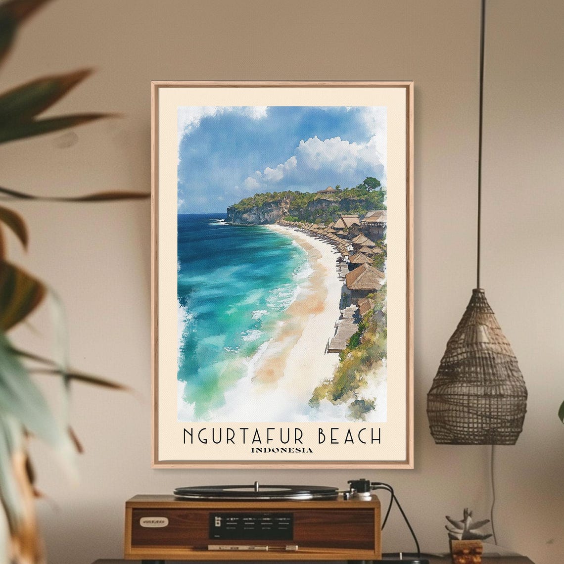 Ngurtafur Beach Indonesia Thatched Huts Turquoise Bay Travel Poster - Image 2